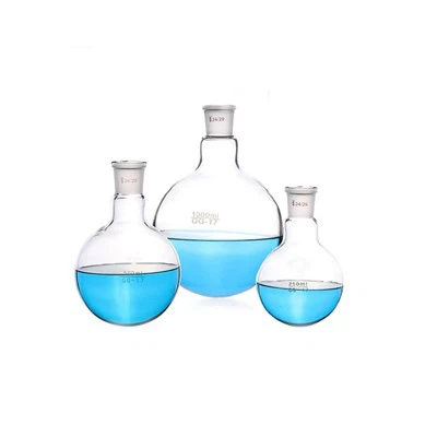 Frasco de ebullición del frasco inferior redondo de la cristalería 250ml 500ml del laboratorio con el cuello corto